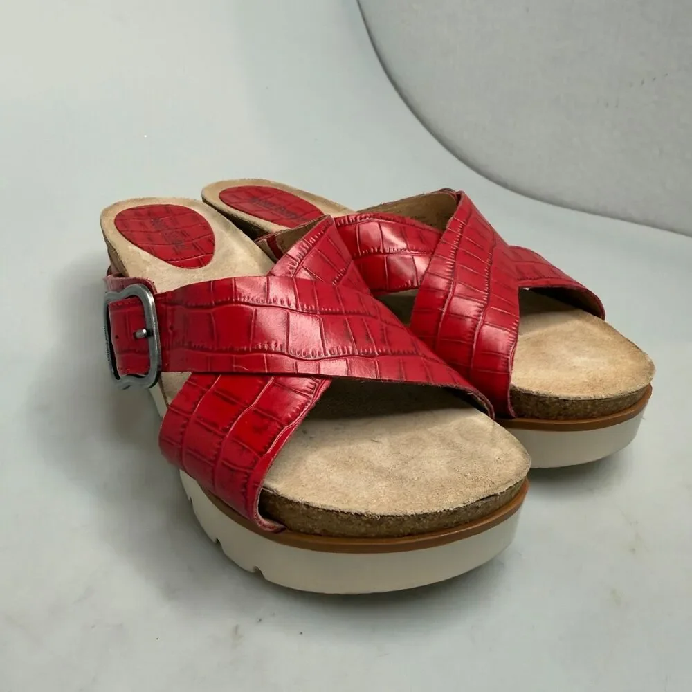 Josef Seibel Comfort Leather Platform Sandals Clea Red Brown Cork EU 39 US 8.5